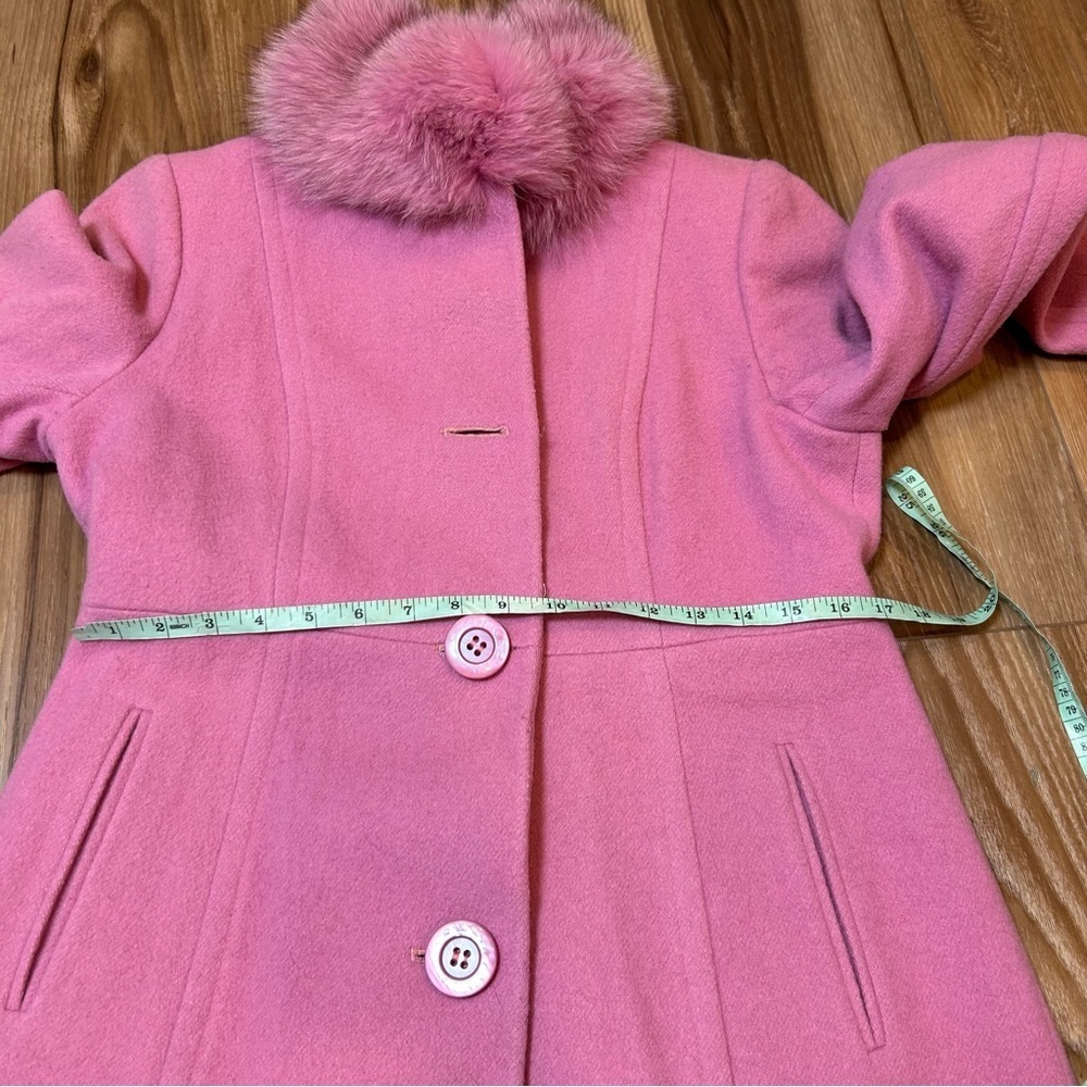 Marshall Fields vintage pink wool overcoat size 6 fox fur collar fairy Barbie - Picture 10 of 12